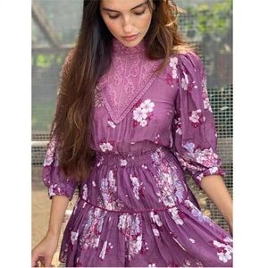 LOVESHACKFANCY Viola Floral Mini Dress In Merlot Dusk